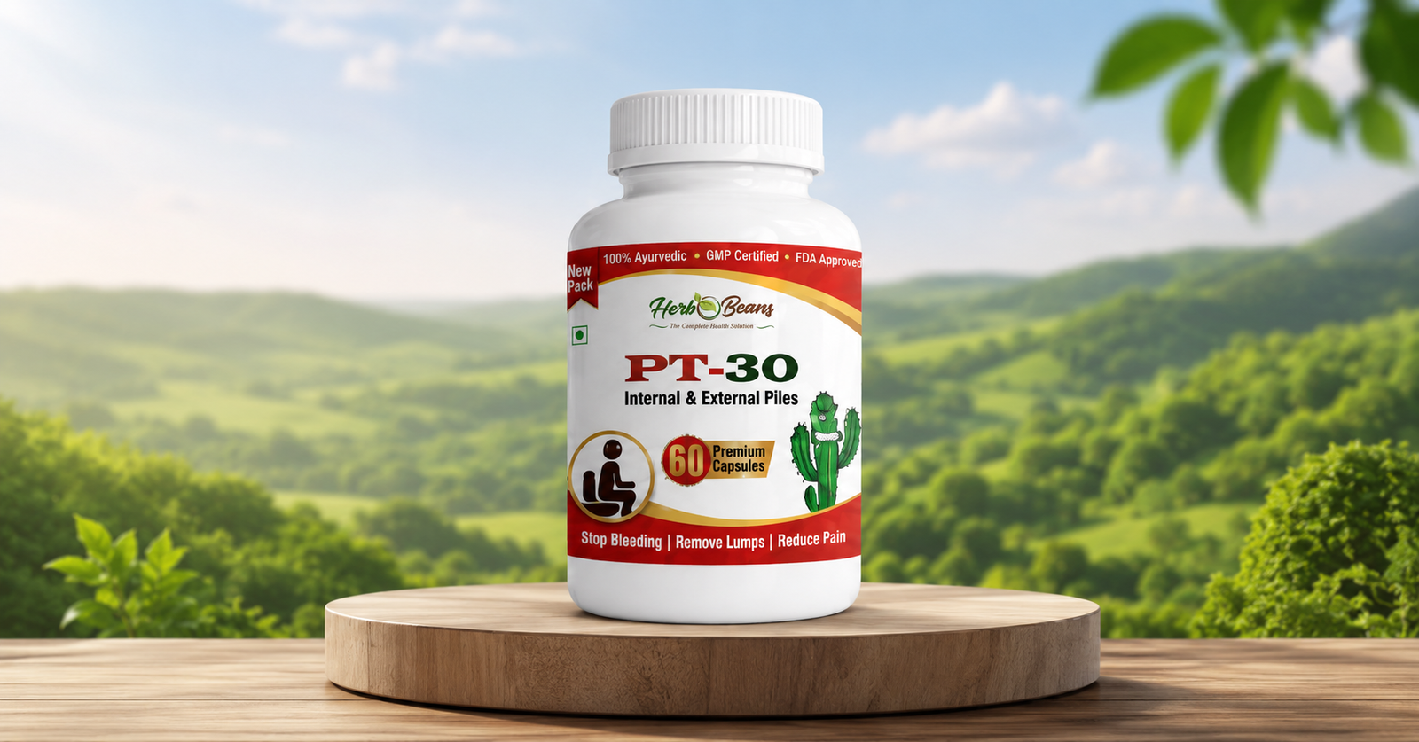 Herbo Beans PT-30 बवासीर आयुर्वेदिक कैप्सूल बोतल